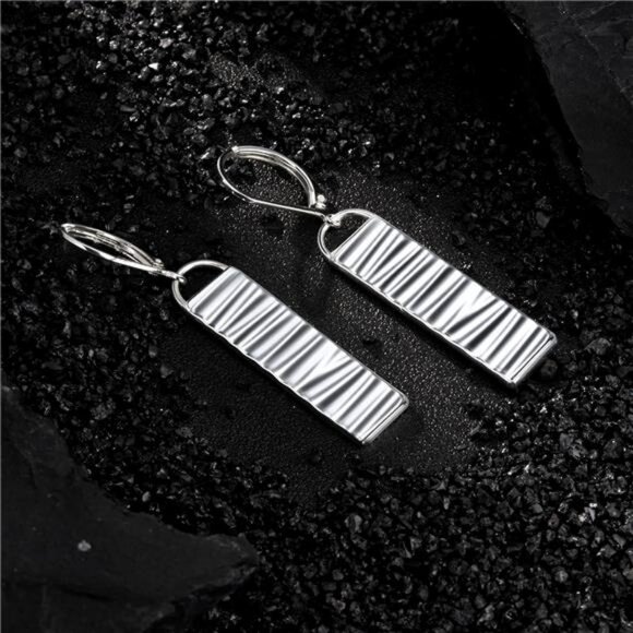 Sterling silver long bar dangle earrings for women lightweight hammered drop - Picture 6 of 7